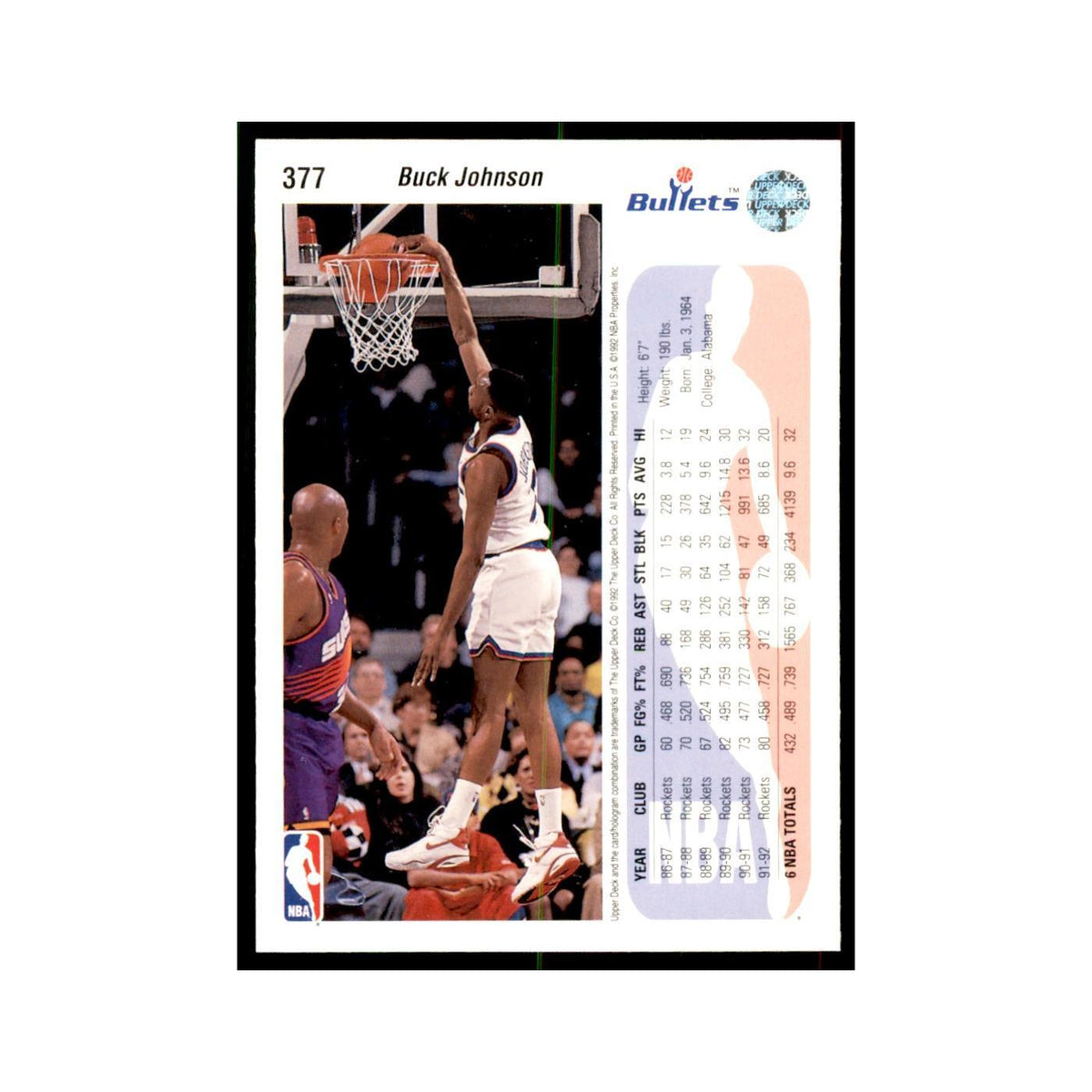 1992 Upper Deck Buck Johnson Basketball Cards #377