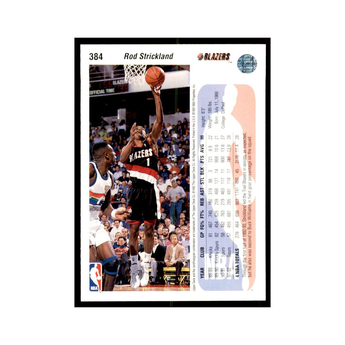 1992 Upper Deck Rod Strickland Basketball Cards #384