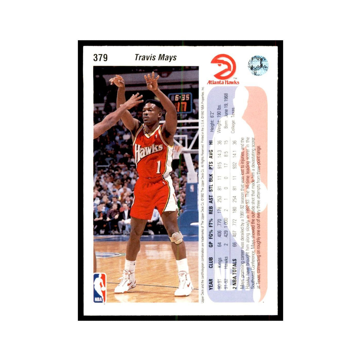 1992 Upper Deck Travis Mays Basketball Cards #379
