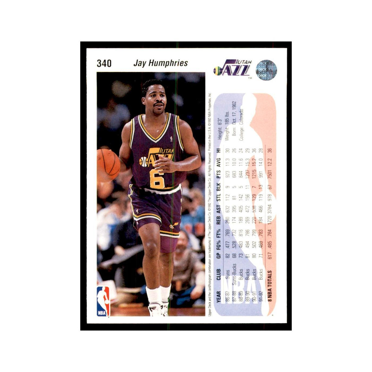 1992 Upper Deck Jay Humphries Basketball Cards #340