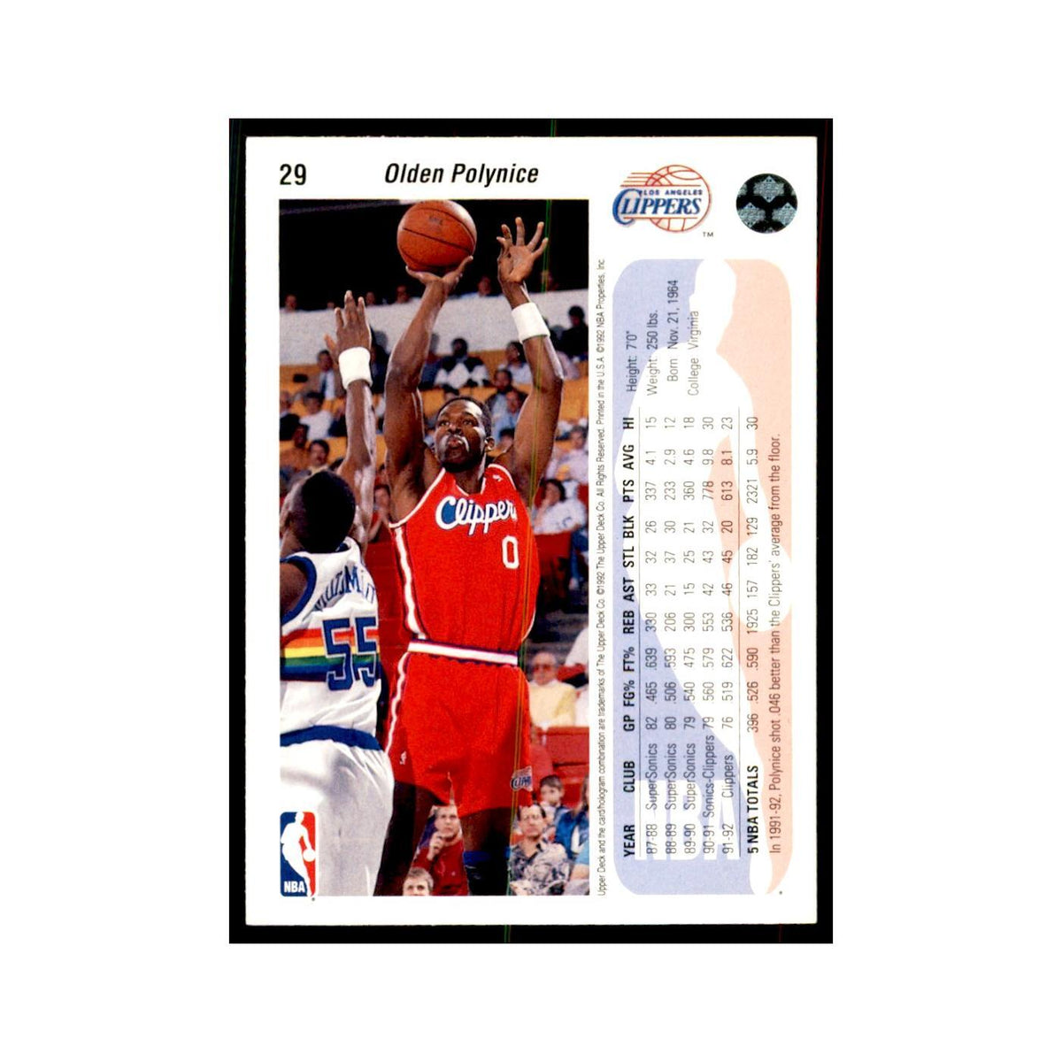 1992 Upper Deck Olden Polynice Basketball Cards #29