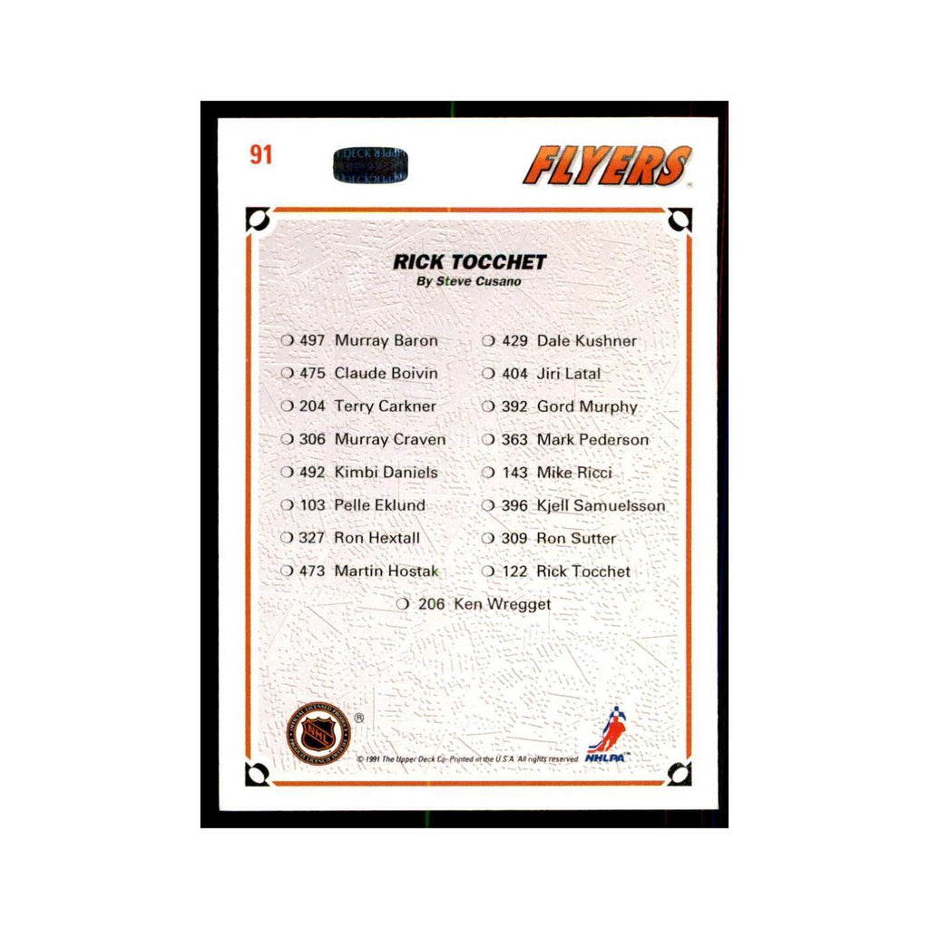 1991 Upper Deck Rick Tocchet Hockey Cards #91
