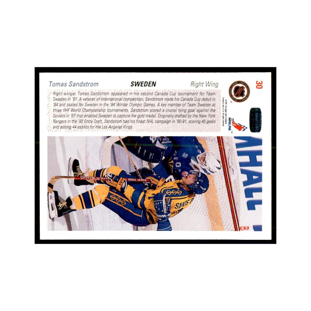 1991 Upper Deck Tomas Sandstrom Hockey Cards #30