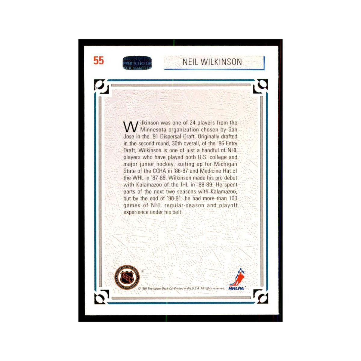 1991 Upper Deck Neil Wilkinson Hockey Cards #55