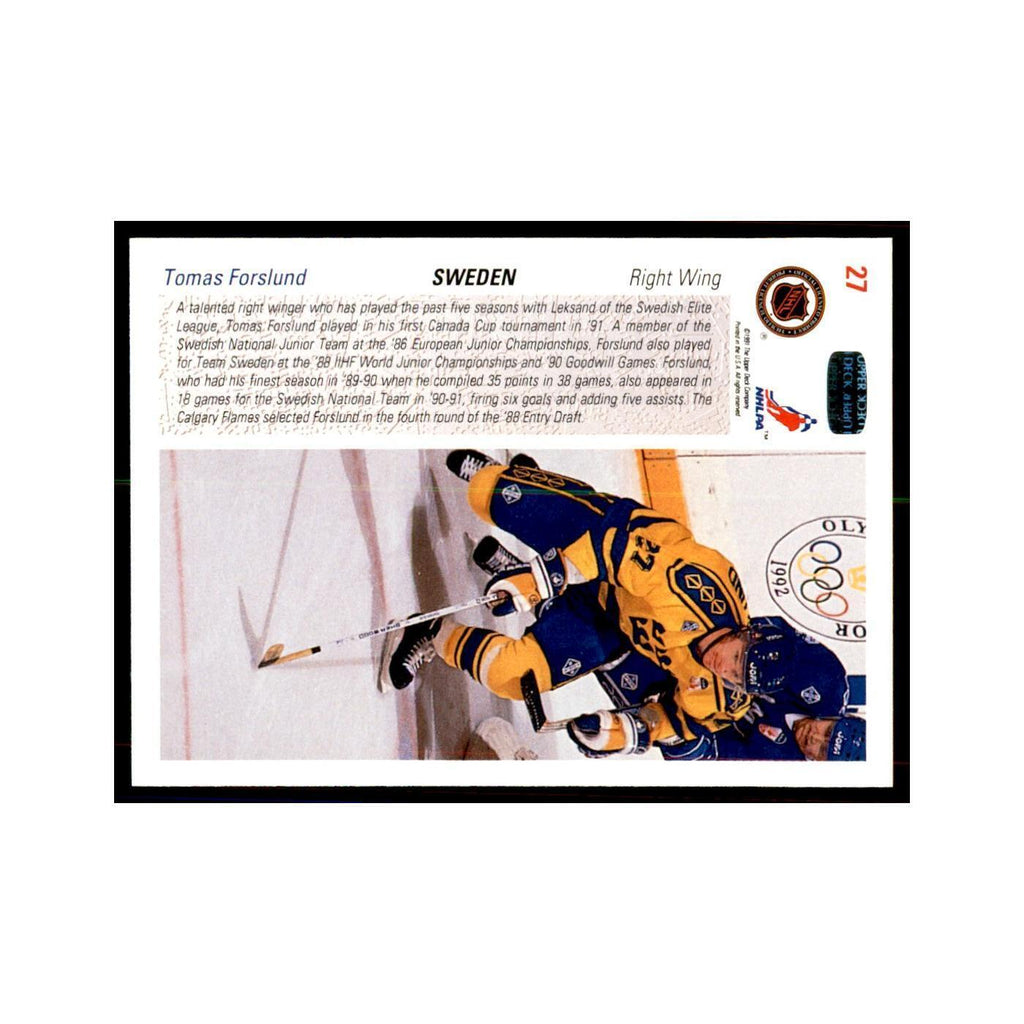1991 Upper Deck Tomas Forslund Hockey Cards #27