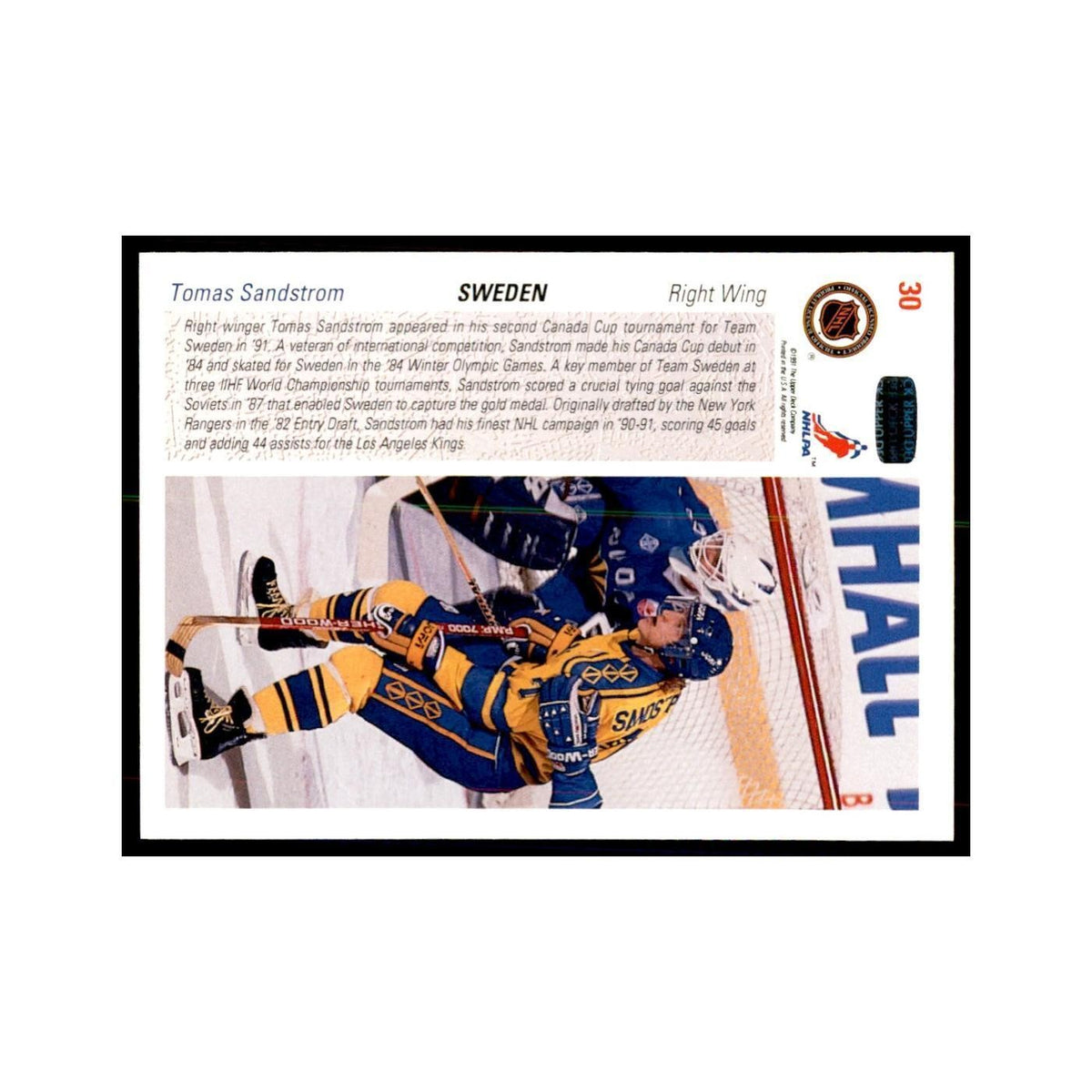 1991 Upper Deck Tomas Sandstrom Hockey Cards #30
