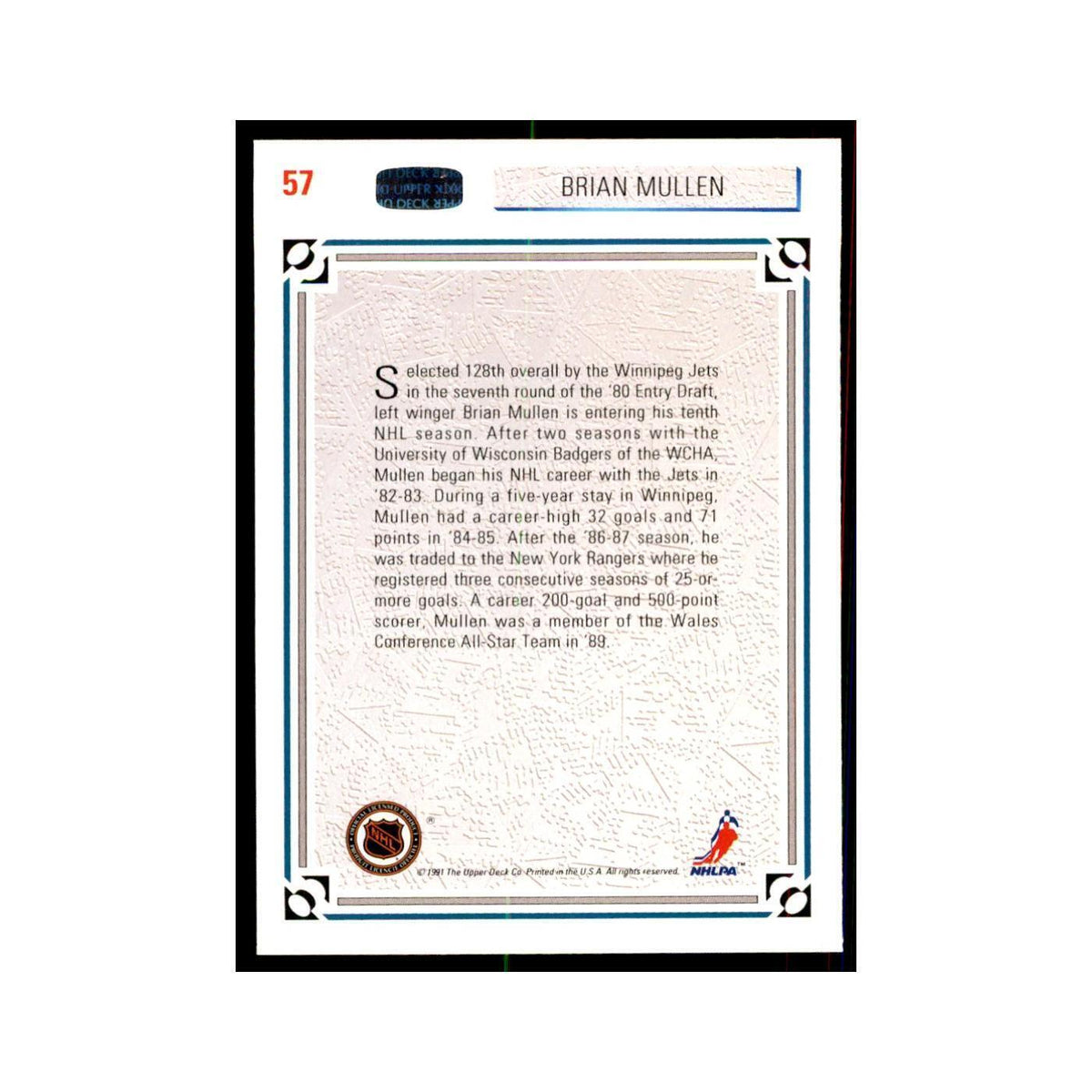 1991 Upper Deck Brian Mullen Hockey Cards #57
