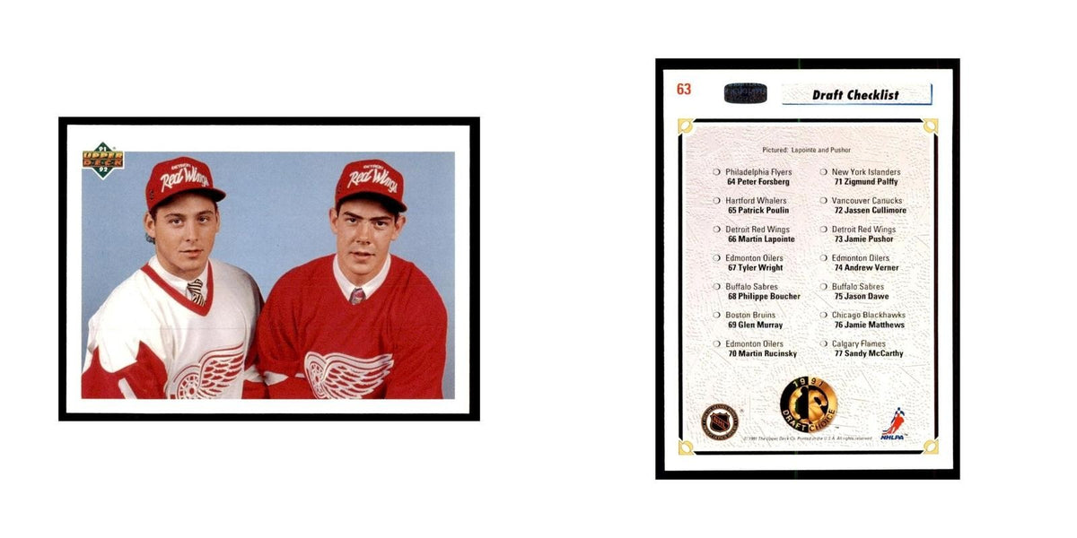 1991 Upper Deck Martin Lapointe/Jamie Pushor Hockey Cards #63