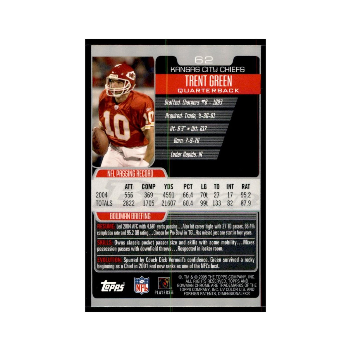 2005 Bowman Chrome Trent Green Football Cards #62