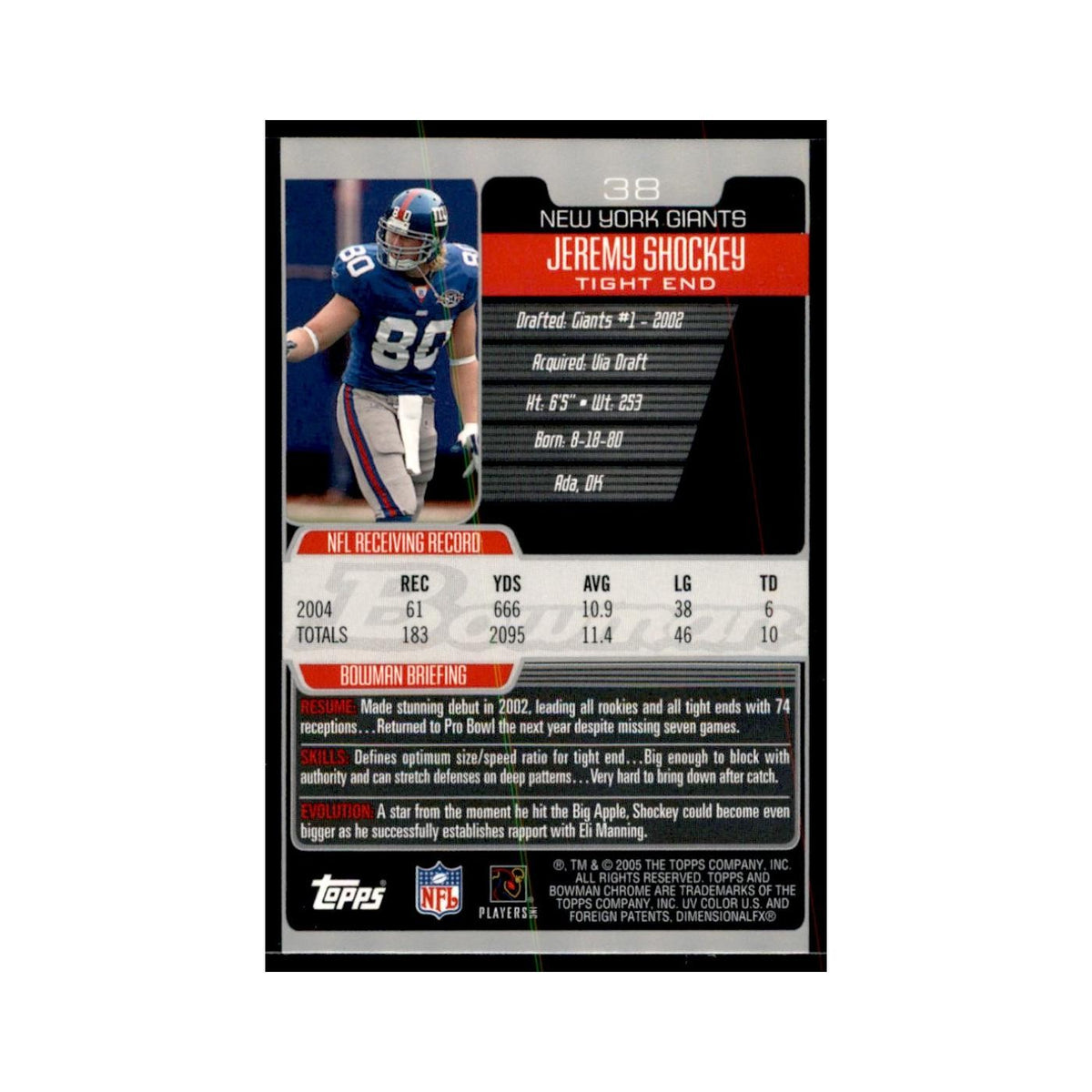 2005 Bowman Chrome Jeremy Shockey Football Cards #38