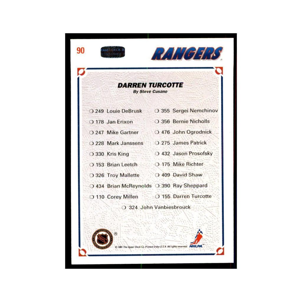 1991 Upper Deck Darren Turcotte Hockey Cards #90