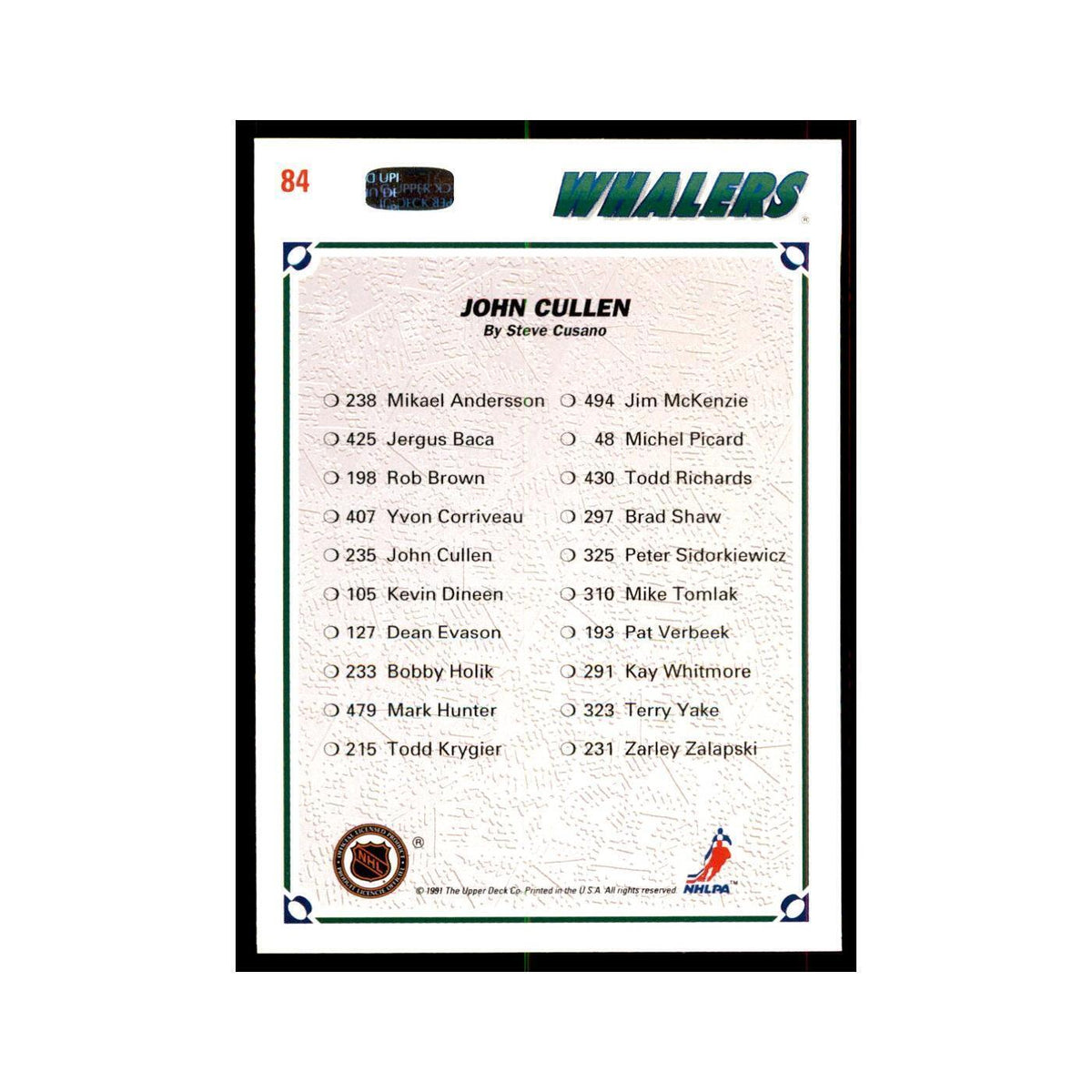 1991 Upper Deck John Cullen Hockey Cards #84