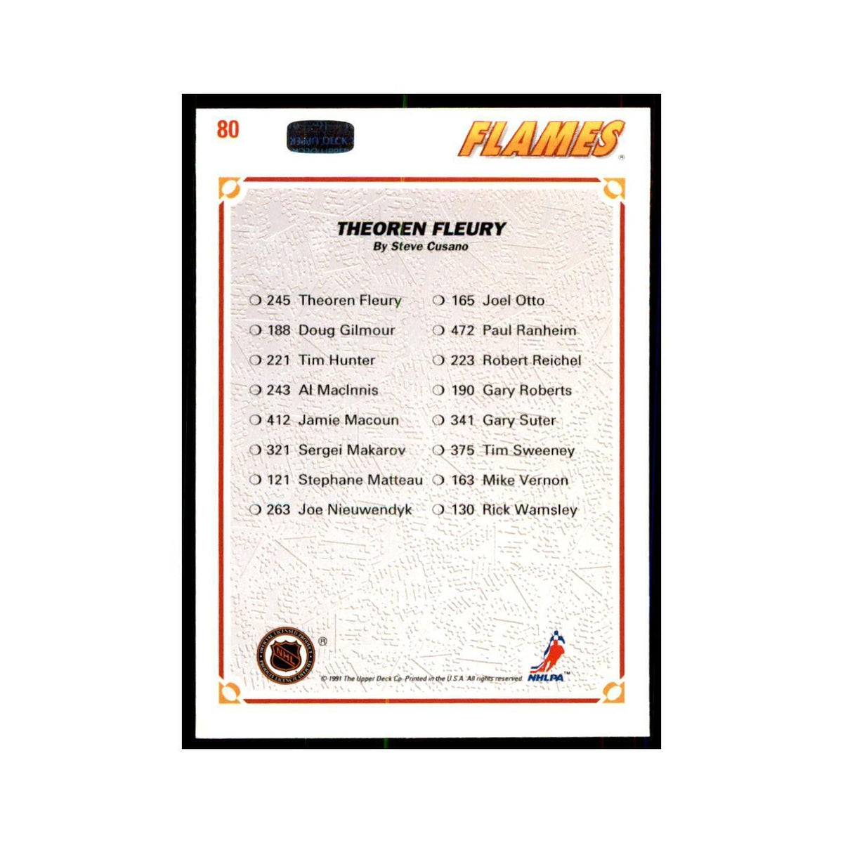 1991 Upper Deck Theo Fleury Hockey Cards #80