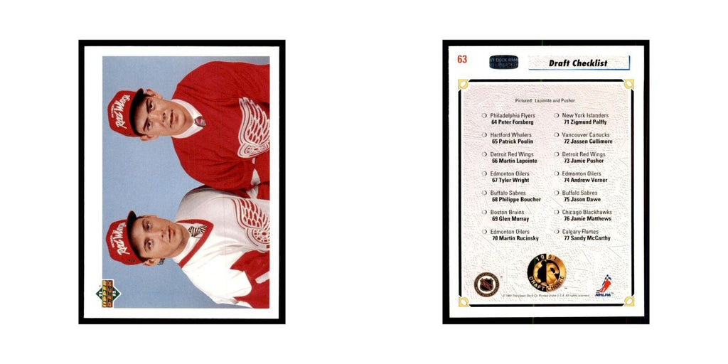 1991 Upper Deck Martin Lapointe/Jamie Pushor Hockey Cards #63