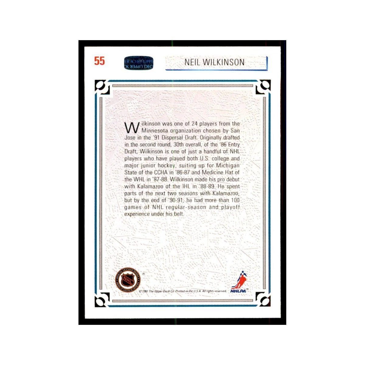 1991 Upper Deck Neil Wilkinson Hockey Cards #55