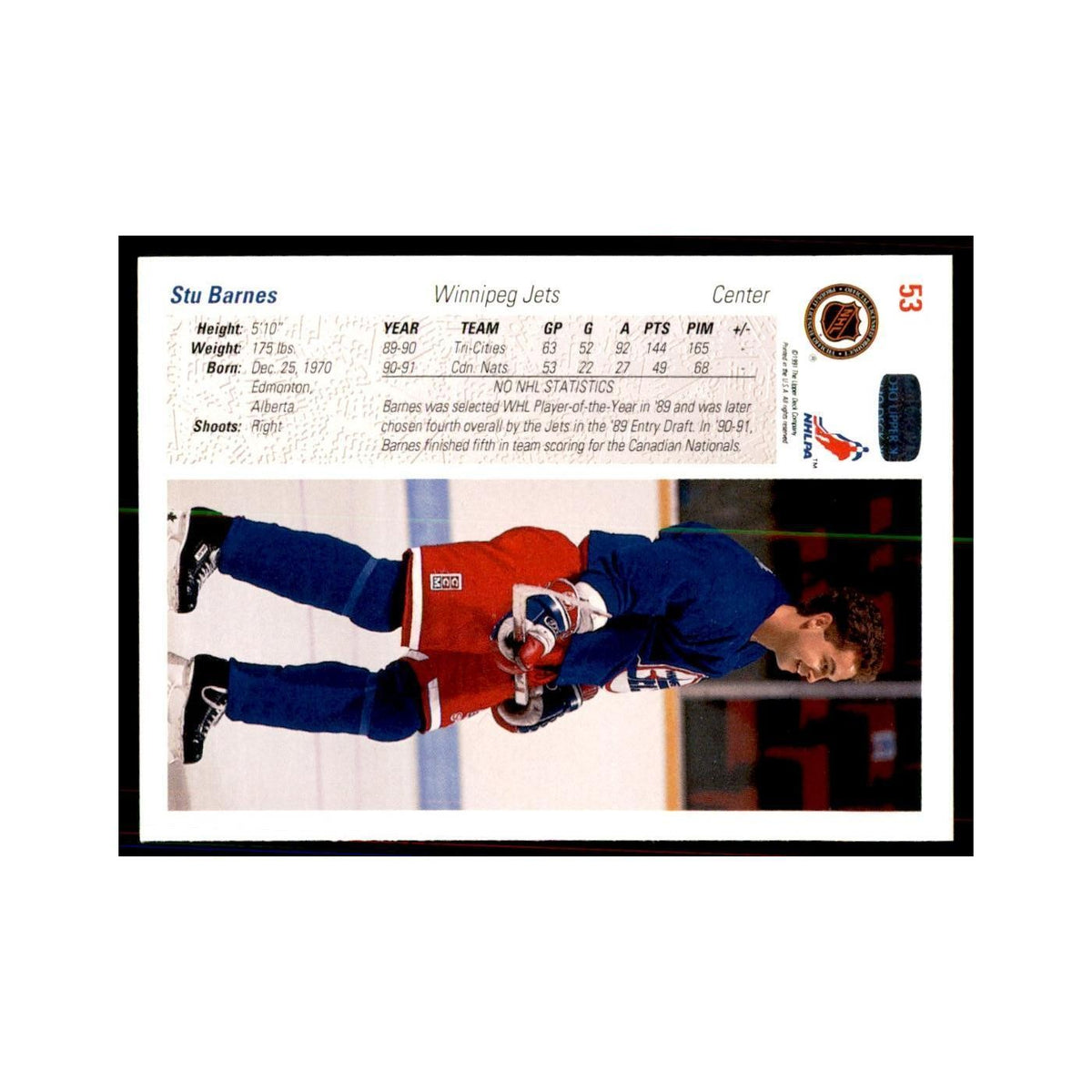 1991 Upper Deck Stu Barnes Hockey Cards #53