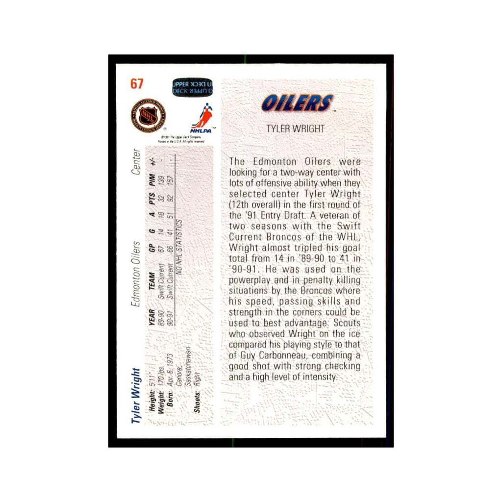 1991 Upper Deck Tyler Wright Hockey Cards #67