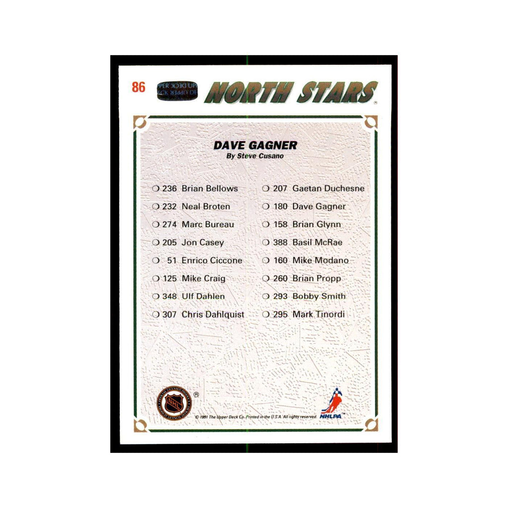 1991 Upper Deck Dave Gagner Hockey Cards #86
