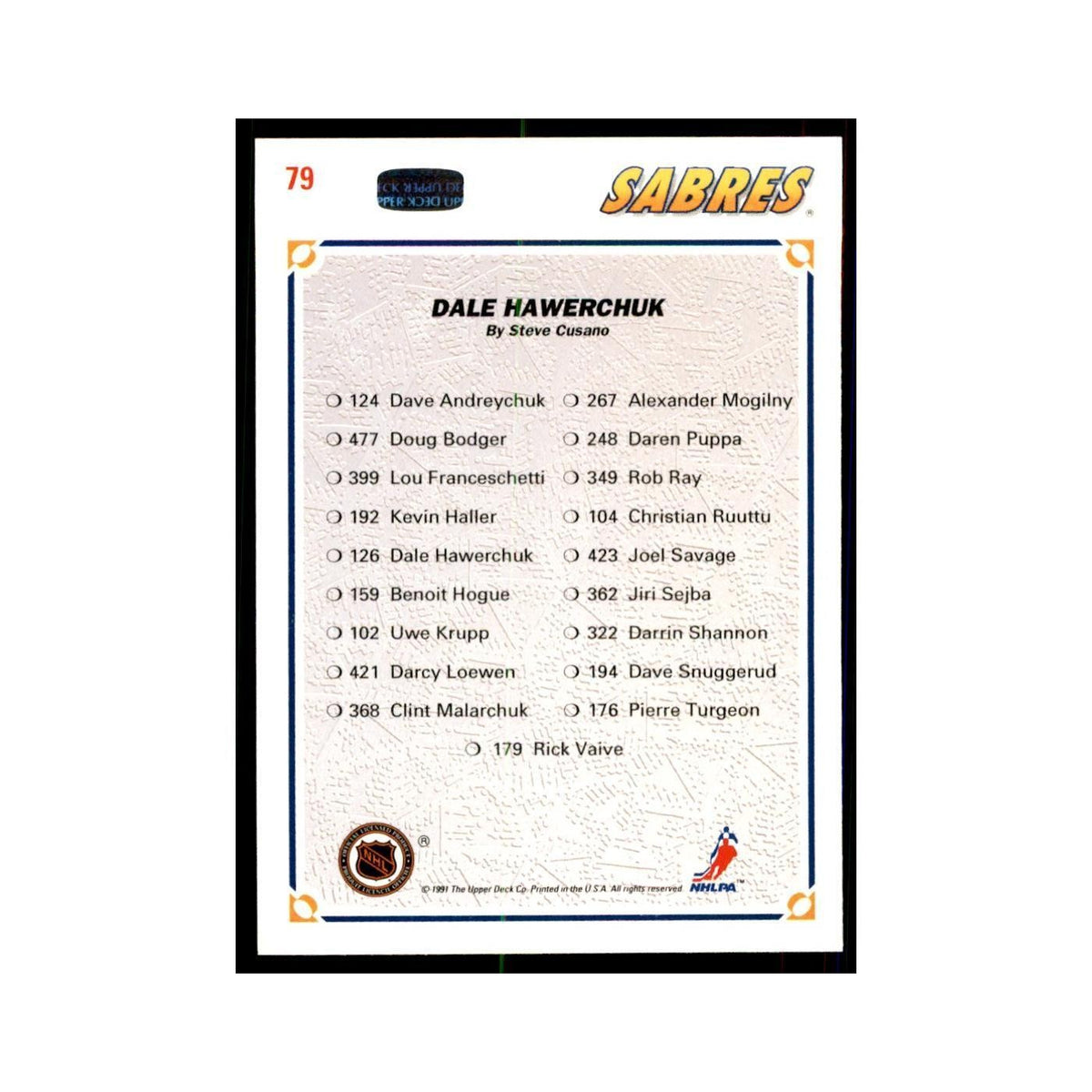 1991 Upper Deck Dale Hawerchuk Hockey Cards #79