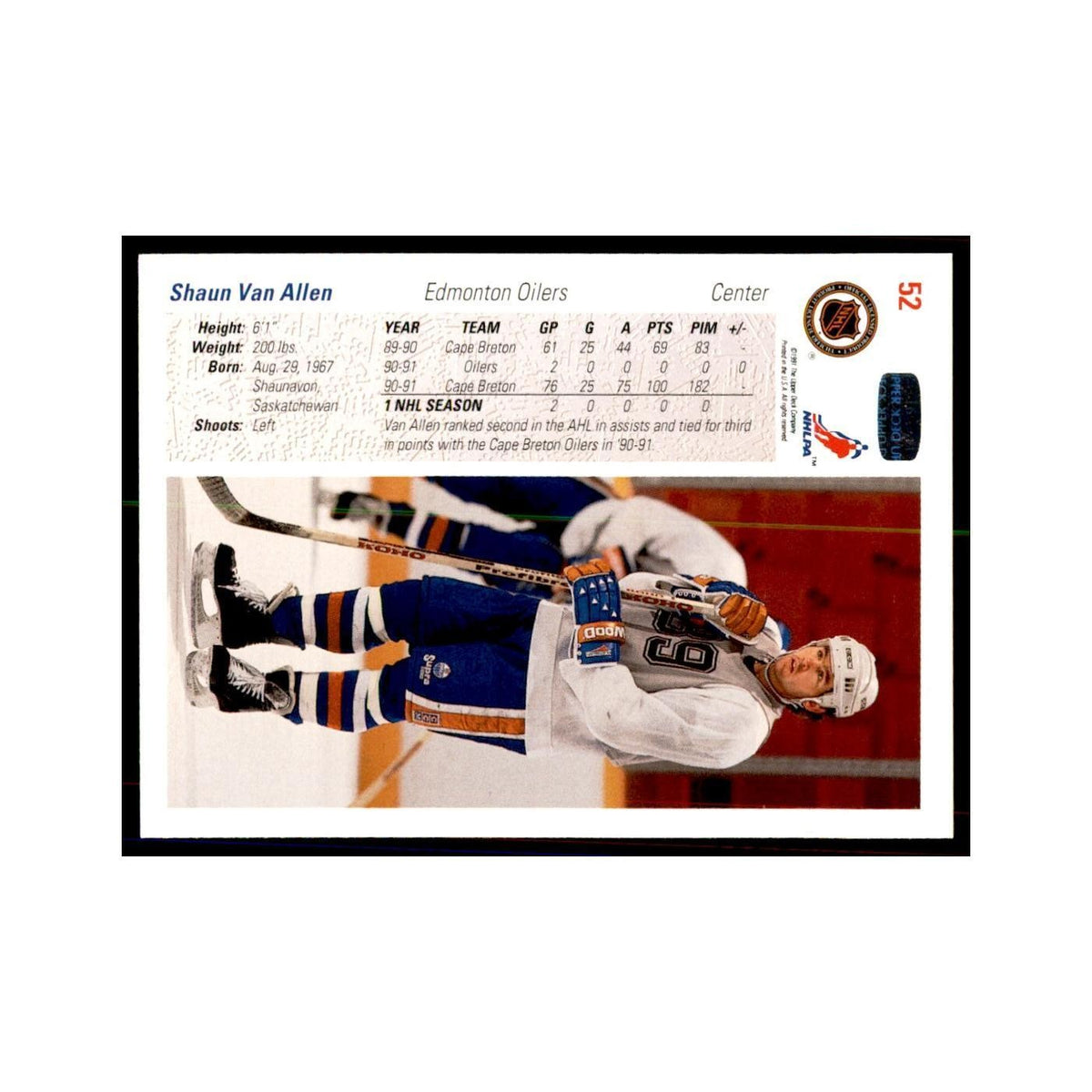 1991 Upper Deck Shaun Van Allen Hockey Cards #52