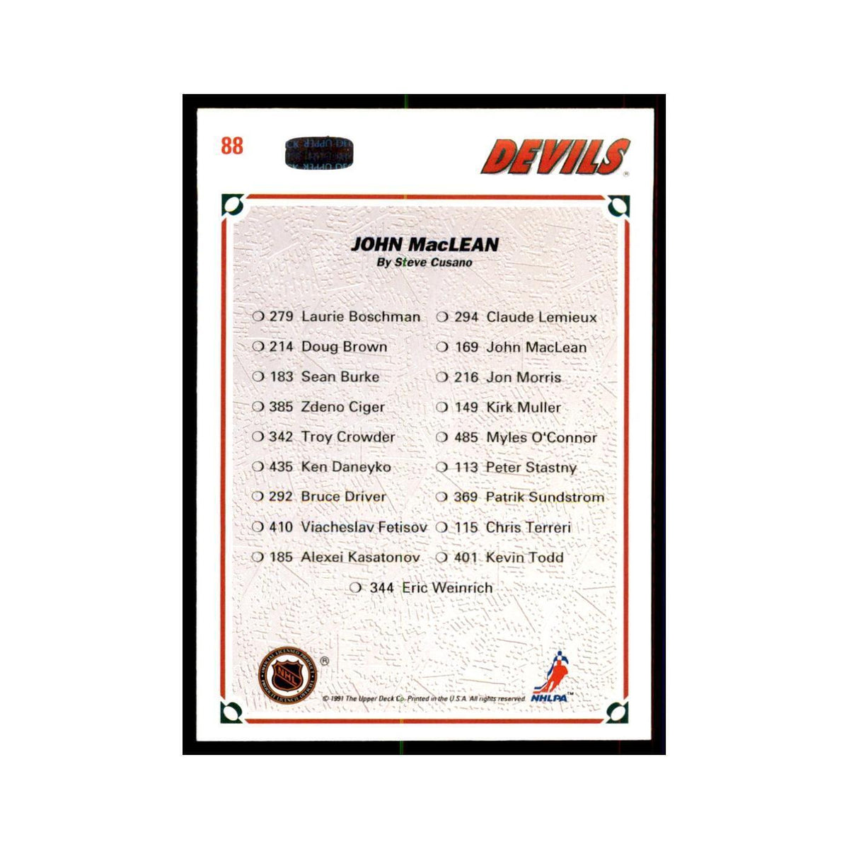 1991 Upper Deck John MacLean Hockey Cards #88