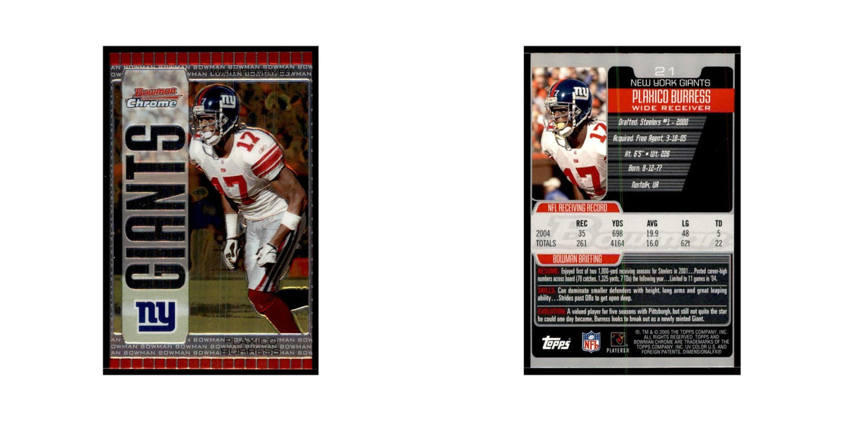 2005 Bowman Chrome Plaxico Burress Football Cards #21
