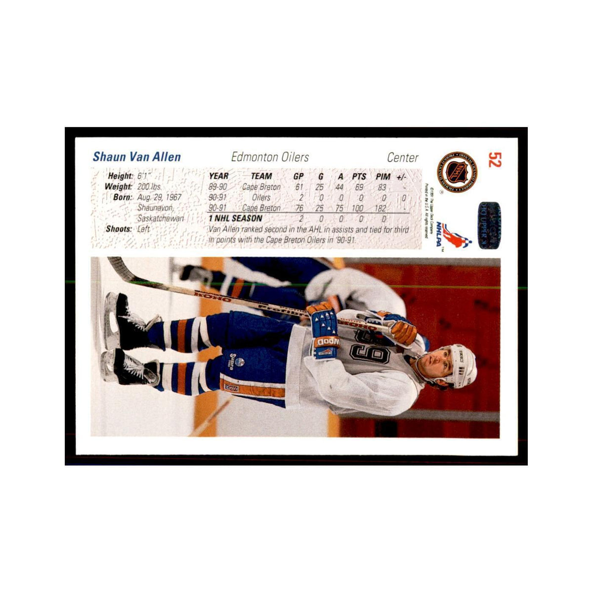 1991 Upper Deck Shaun Van Allen Hockey Cards #52