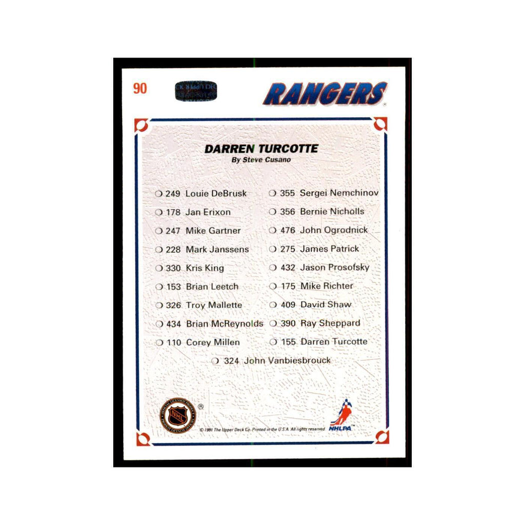 1991 Upper Deck Darren Turcotte Hockey Cards #90
