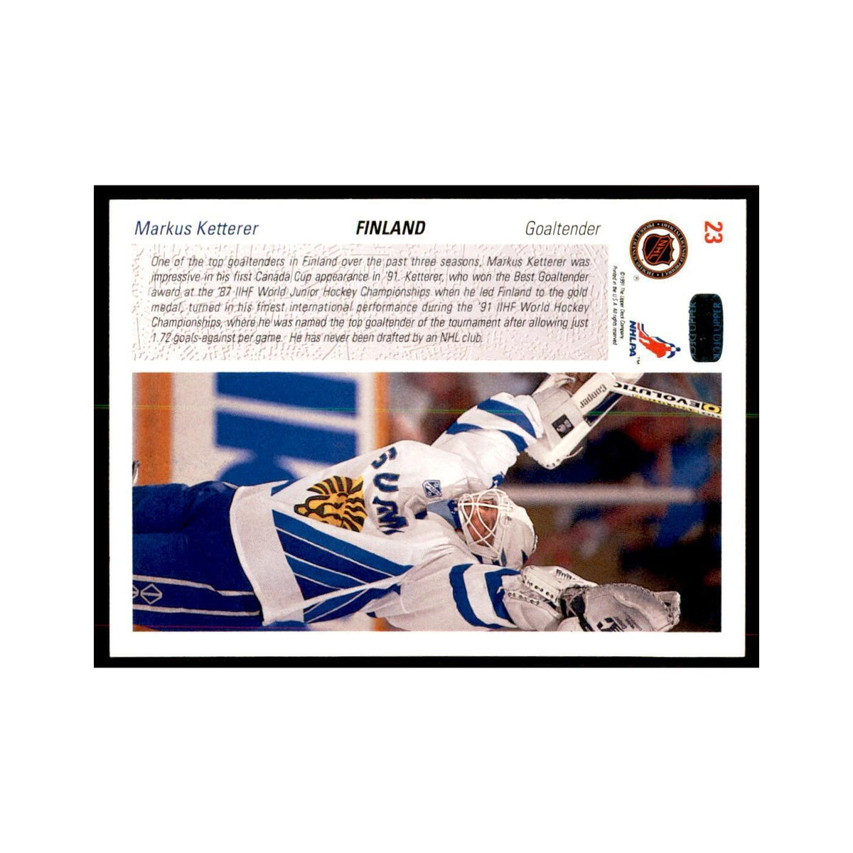 1991 Upper Deck Markus Ketterer Hockey Cards #23
