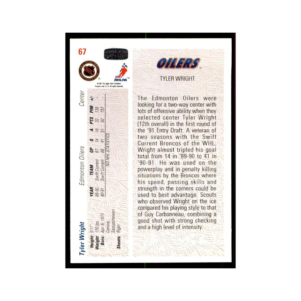 1991 Upper Deck Tyler Wright Hockey Cards #67