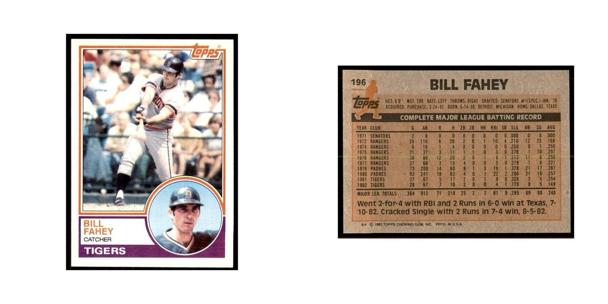 1983 Topps Bill Fahey Baseball Cards #196