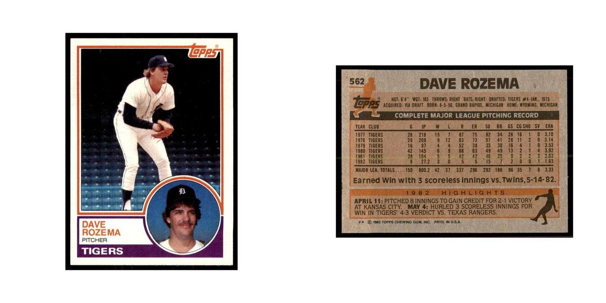 1983 Topps Dave Rozema Baseball Cards #562