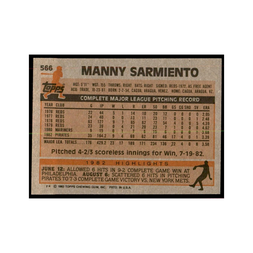1983 Topps Manny Sarmiento Baseball Cards #566