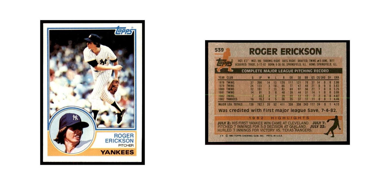 1983 Topps Roger Erickson Baseball Cards #539