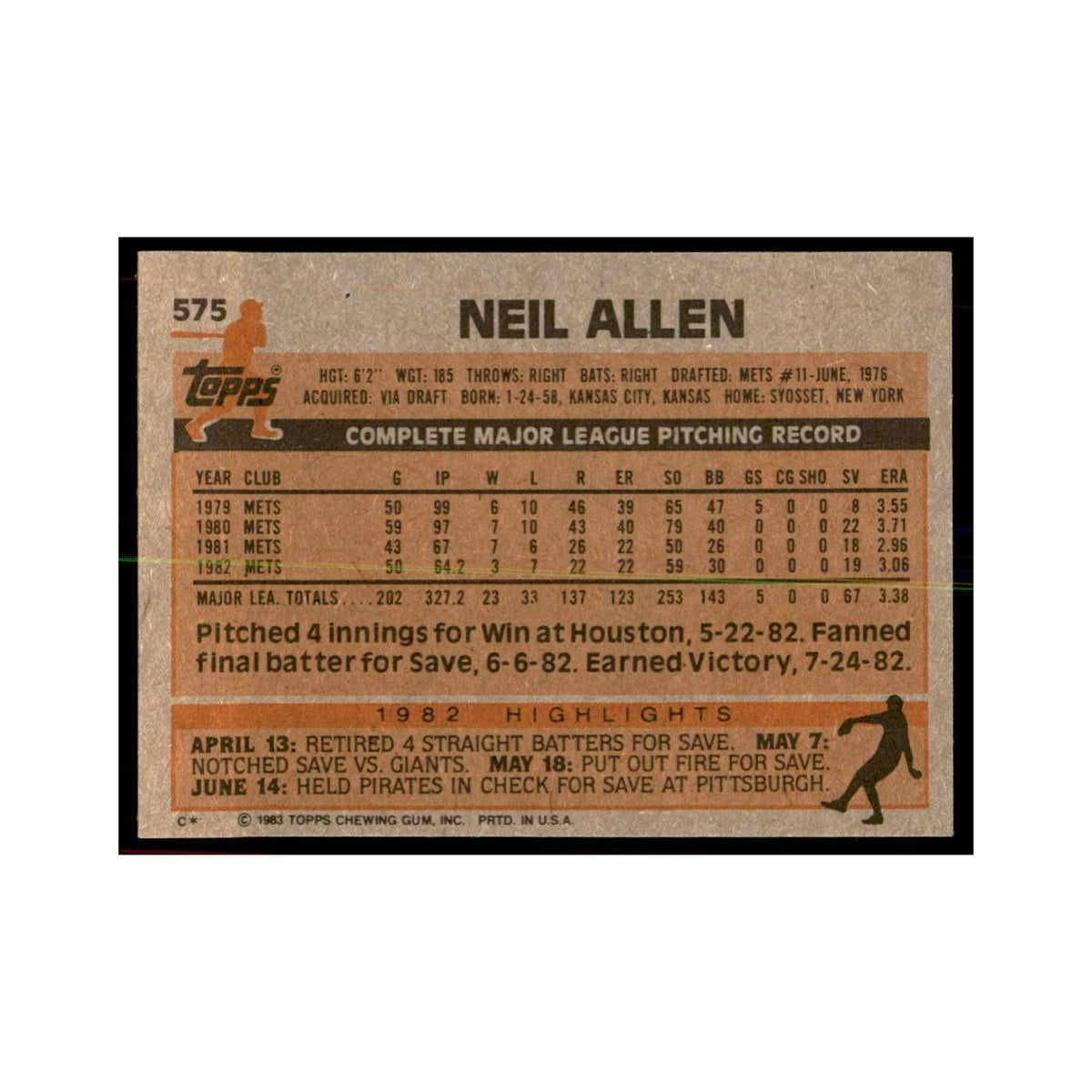 1983 Topps Neil Allen Baseball Cards #575