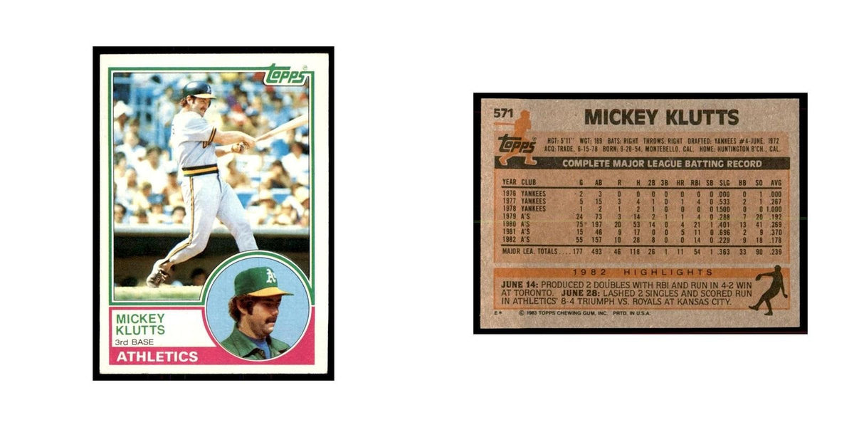 1983 Topps Mickey Klutts Baseball Cards #571