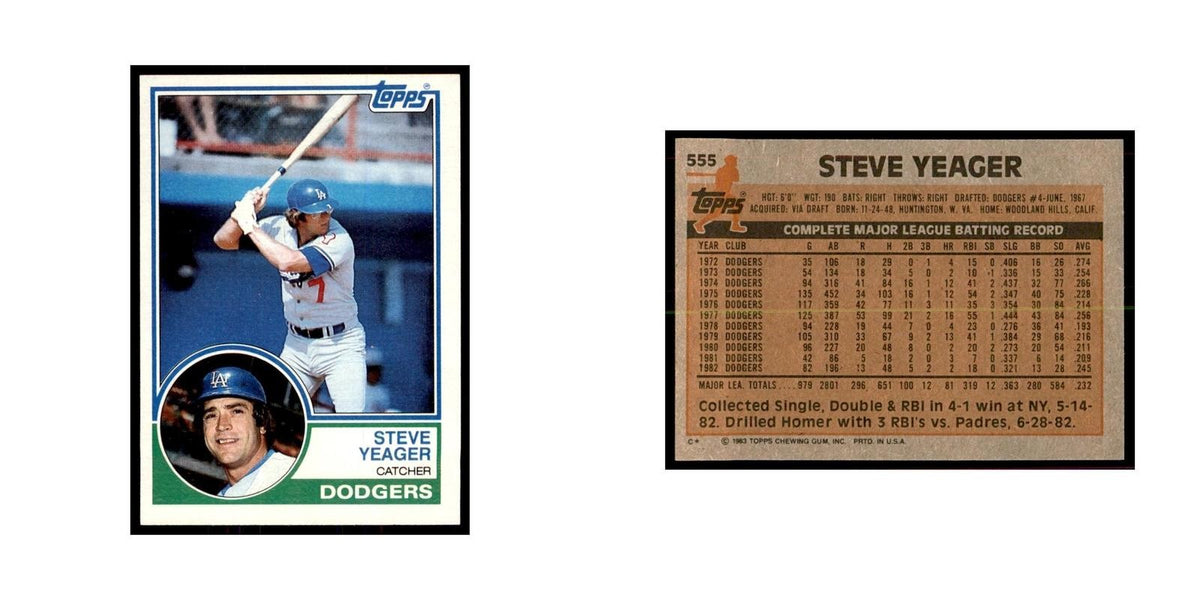 1983 Topps Steve Yeager Baseball Cards #555