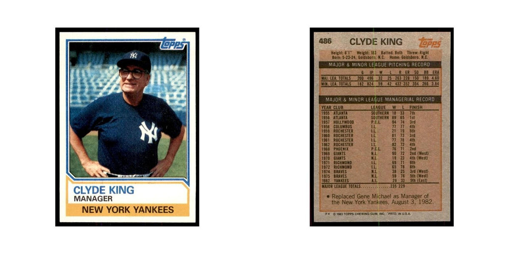 1983 Topps Clyde King Baseball Cards #486