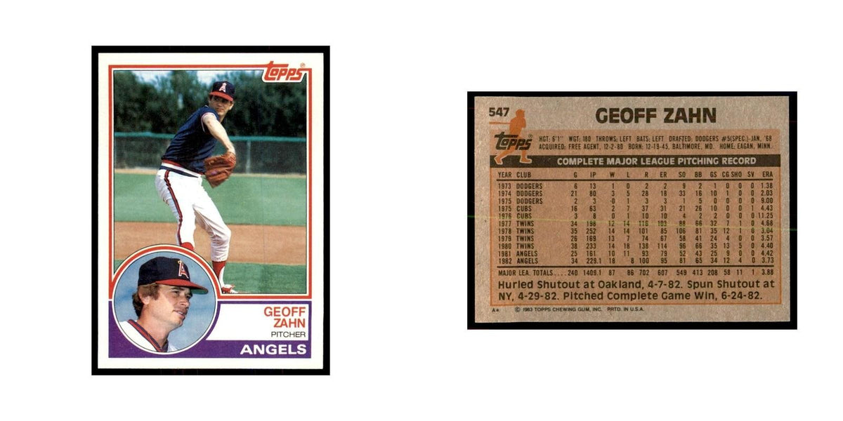 1983 Topps Geoff Zahn Baseball Cards #547