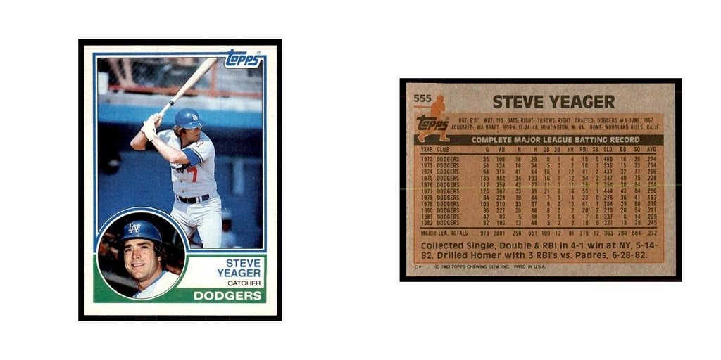 1983 Topps Steve Yeager Baseball Cards #555