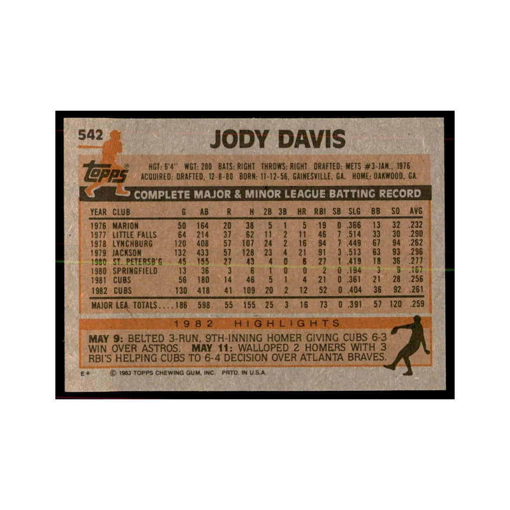 1983 Topps Jody Davis Baseball Cards #542
