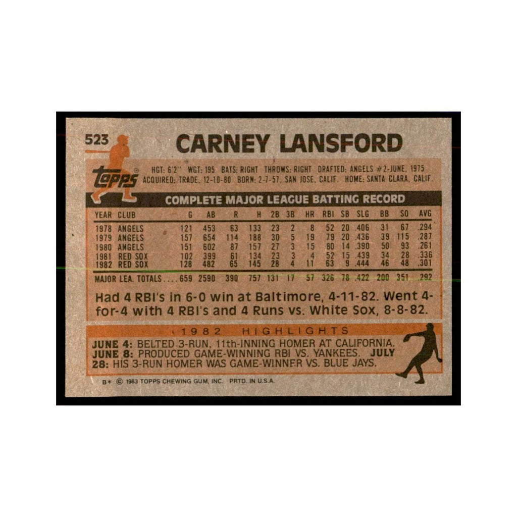 1983 Topps Carney Lansford Baseball Cards #523