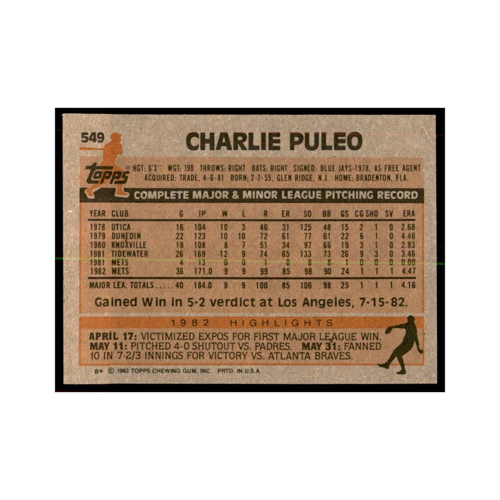 1983 Topps Charlie Puleo Baseball Cards #549