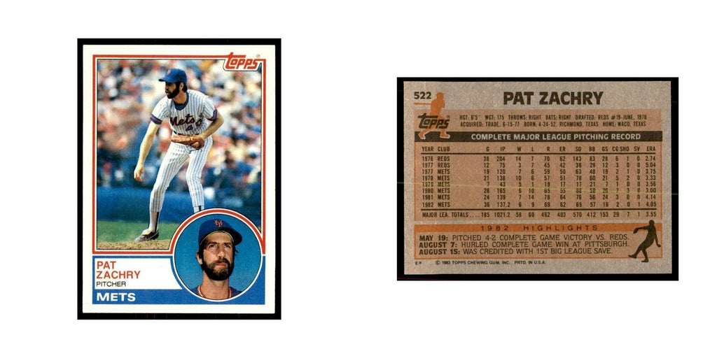 1983 Topps Pat Zachry Baseball Cards #522