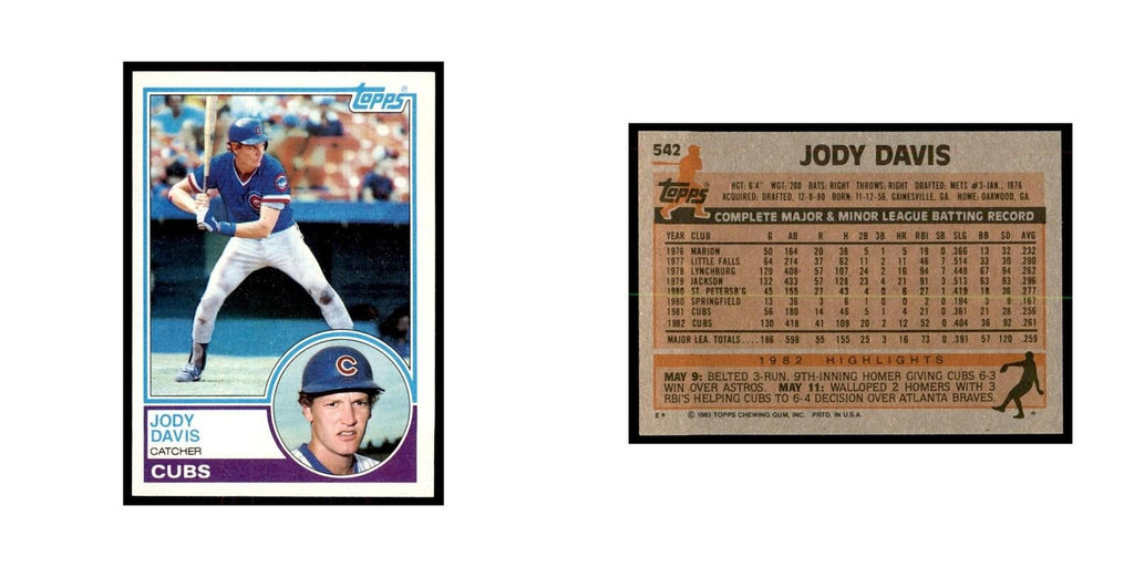 1983 Topps Jody Davis Baseball Cards #542