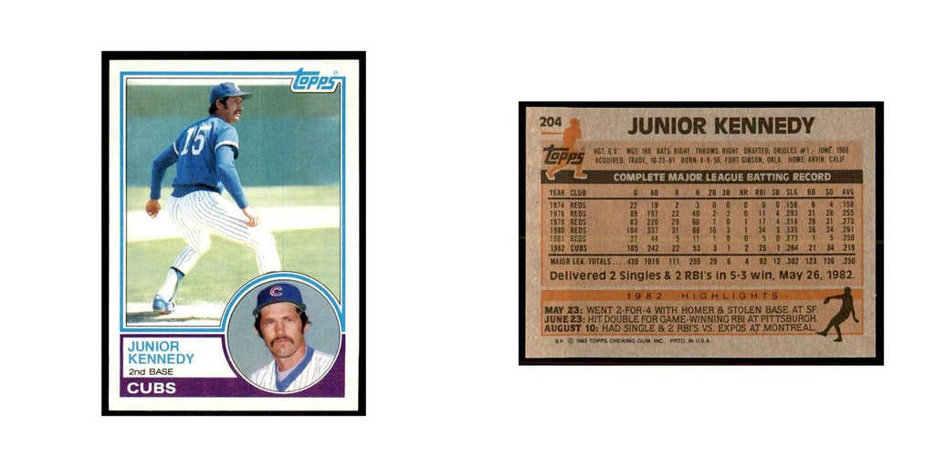 1983 Topps Junior Kennedy Baseball Cards #204