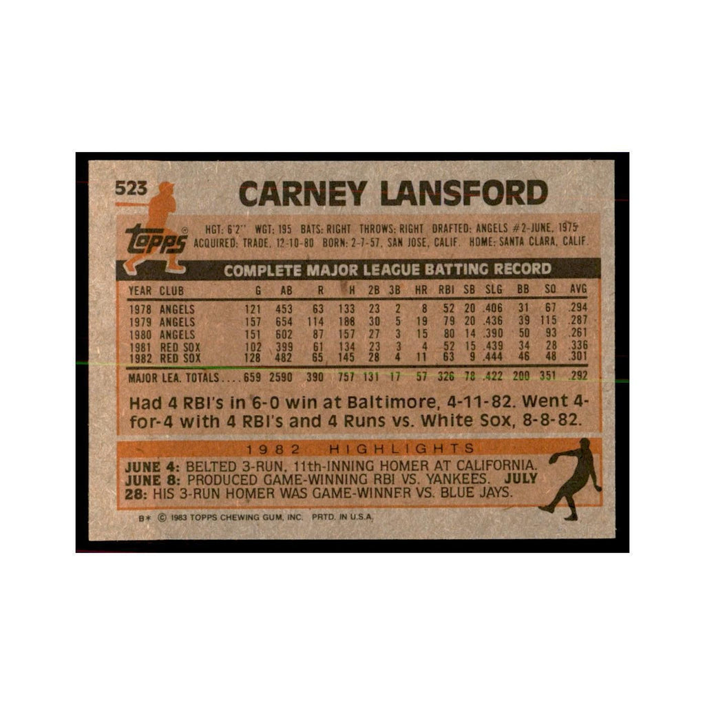 1983 Topps Carney Lansford Baseball Cards #523