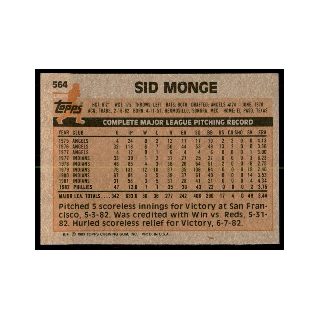 1983 Topps Sid Monge Baseball Cards #564