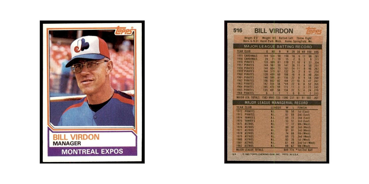 1983 Topps Bill Virdon Baseball Cards #516