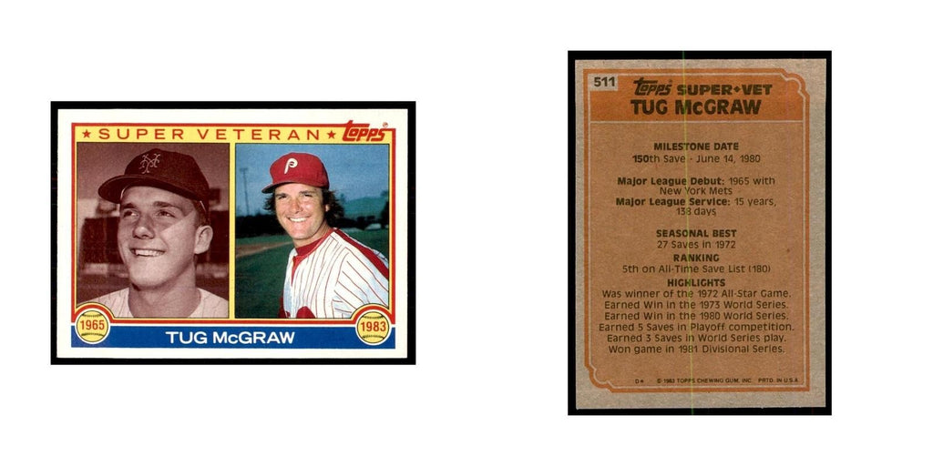 1983 Topps Tug McGraw Baseball Cards #511